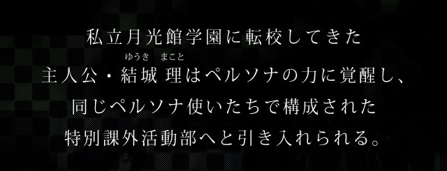 私立月光館学園に転校してきた主人公・結城 理はペルソナの力に覚醒し、同じペルソナ使いたちで構成された特別課外活動部へと引き入れられる。